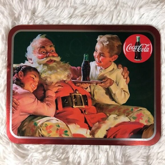 NWOT Set of 2 Vintage Coca-Cola Santa and Sweet Kids Tin Trivet and Wall Plaque - Picture 2 of 12
